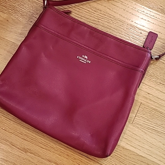 Coach Red Pebble Leather Large Crossbody Purse - Picture 2 of 9